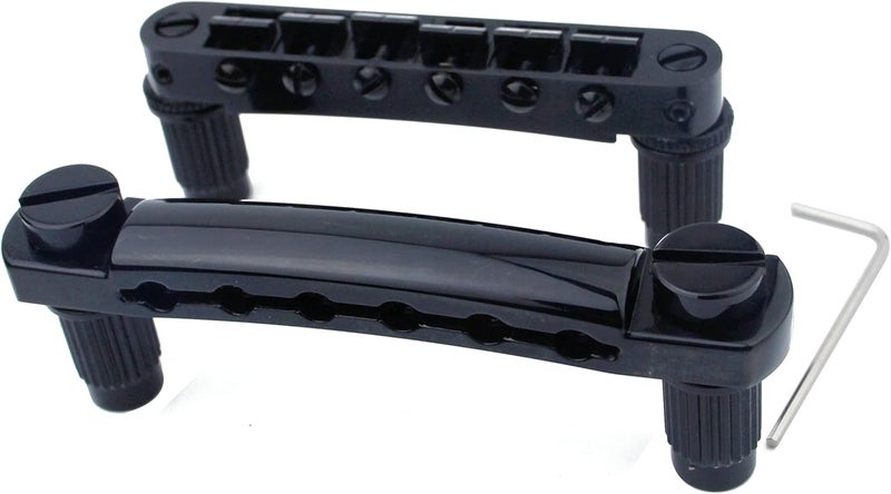 guyker Guitar Tune-O-Matic Bridge and Stop Bar Tailpiece Combo with Anchors and Studs Replacement Compatible with LP SG EPI 6 String Electric Guitar Black - Image 2